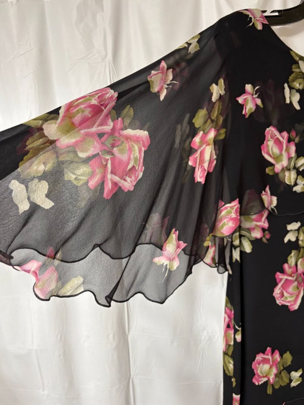 Holly Harp Vintage Black Silk Floral Chiffon Layered Maxi Dress